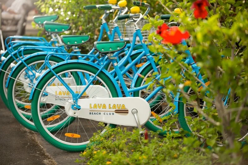 Cottage guest bikes lined up outside the resort
